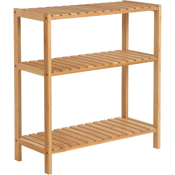 SONGMICS 3-Tier Shelves Bathroom Shelf, Bathroom Rack, Kitchen Shelf, Shoe Shelf, Bamboo Stand Shelf, 60 x 26 x 66 cm ideal for Bathroom, Living Room, Hallway, Kitchen, Balcony BCB33Y
