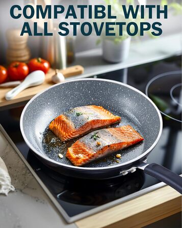 Сковорода Cook N Home з антипригарним покриттям, мармур, 20.3/25.4/30.5 см, чорна