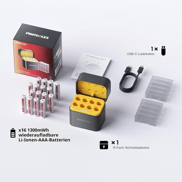 Набір акумуляторів PHOTOOLEX AAA Li-ion 1300mWh (8 шт.) з зарядним пристроєм, перезарядні літієві батарейки 8CH16AAA-DE