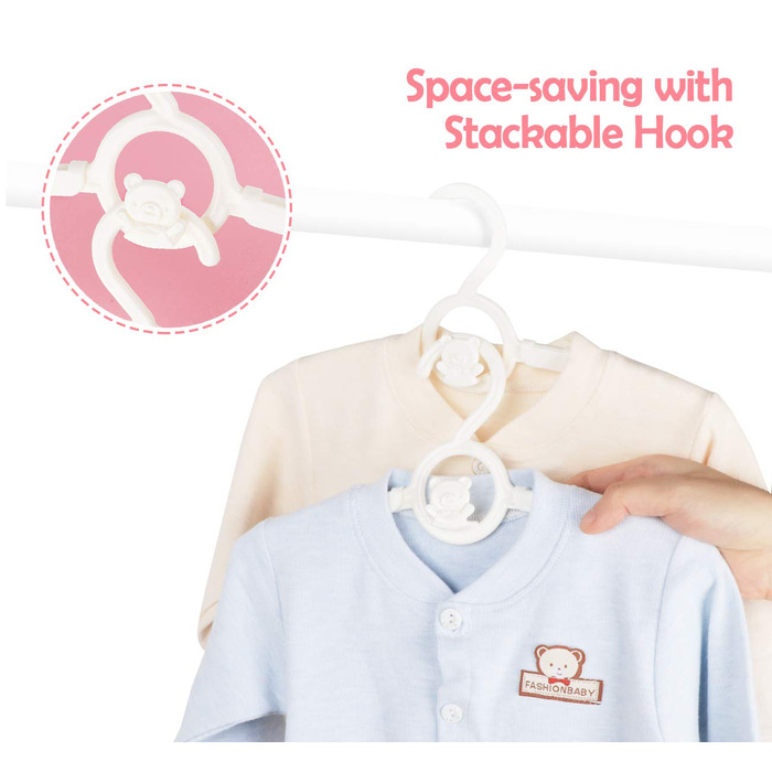 Місця для дитячого одягу: 20 шт. Місця для одягу, що ростуть, для дітей, що економлять простір, з ручками у вигляді ведмедиків, неслизькі вішалки для немовлят та малюків, білі