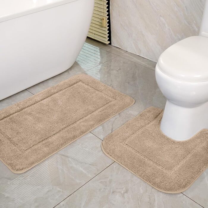 SOANNY Bath Mat Set - 2 Pack Microfiber Bathroom Rugs - Non-Slip, Water Absorbent - 53x86 cm & 50x50 cm