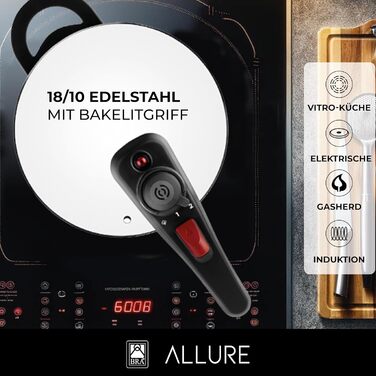 Скороварка BRA Allure 6 л з нержавіючої сталі 18/10, 2 режими приготування, система блокування, для всіх типів плит