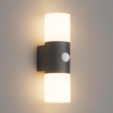 Klighten Wall Lights E27 Outdoor/Indoor, 2-Light Up and Down Outdoor Lamp, Outdoor Light Fixture, IP54 Outdoor Lamp, Aluminum Modern Outdoor Wall Lamp, Wall Lamp for Entrance Terrace, without Bulb (Dark Grey, with Motion Sensor)