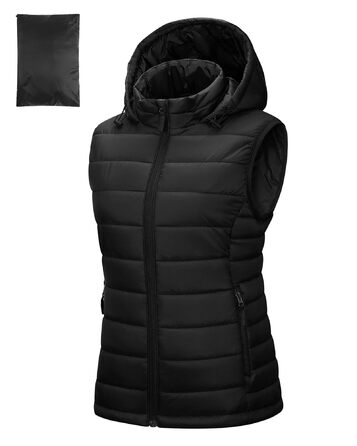 Стьобана жилетка Outdoor Ventures для жінок з капюшоном: тепла спортивна жилетка для походів, кемпінгу та велоспорту, чорна, розмір M