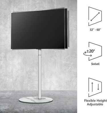 FITUEYES Adjustable Height & Swivel TV Stand for 32-60 inch TVs - White, VESA 400x400