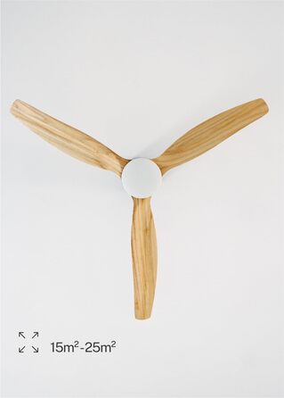 Вентилятор стельовий WINDCALM ABS білий з пультом, 40W, Ø132cm, 6 швидкостей, таймер, DC-двигун, літньо-зимовий режим, з підсвічуванням, колір світлого дерева
