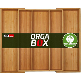 Універсальний органайзер для столових приборів Orga-Box із бамбуку, регульований, на 5 секцій, для шаф шириною 500-600 мм та шухляд глибиною 473 мм