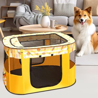 Клітка-манеж для цуценят та домашніх тварин, 70x55x40 см, жовта. Підходить для собак, кроликів, котів та морських свинок.
