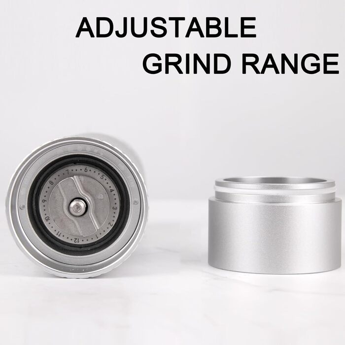 Homnoble Professional Salt Mill, High-Performance Manual Metal Salt Mill, Robust Refillable Salt Mill with 12 Adjustable Coarseness Settings and Ceramic Grinder