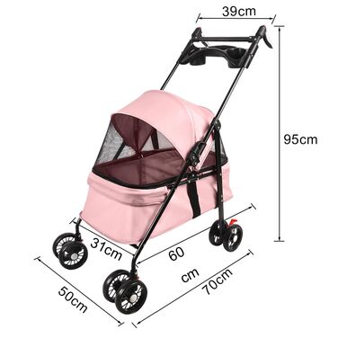 Візок для собак та котів OHMG, складний, до 20 кг, з гальмами, XXL-кошик, 3 вікна, тримач для напоїв, 50 x 70 x 95 см