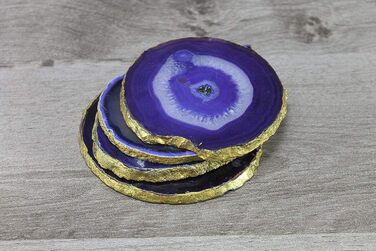 Natural agate coasters, for bar, beer, coffee, tea, set of 4, perfect table accessory, tableware (Blue)