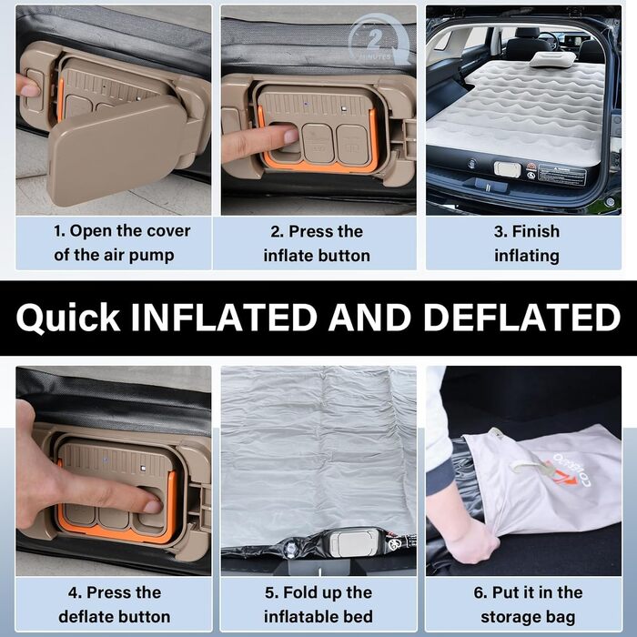 Автоматичний надувний матрац для заднього сидіння авто Coverado - з вбудованим насосом та подушками. Універсальний, підходить для більшості авто та SUV.