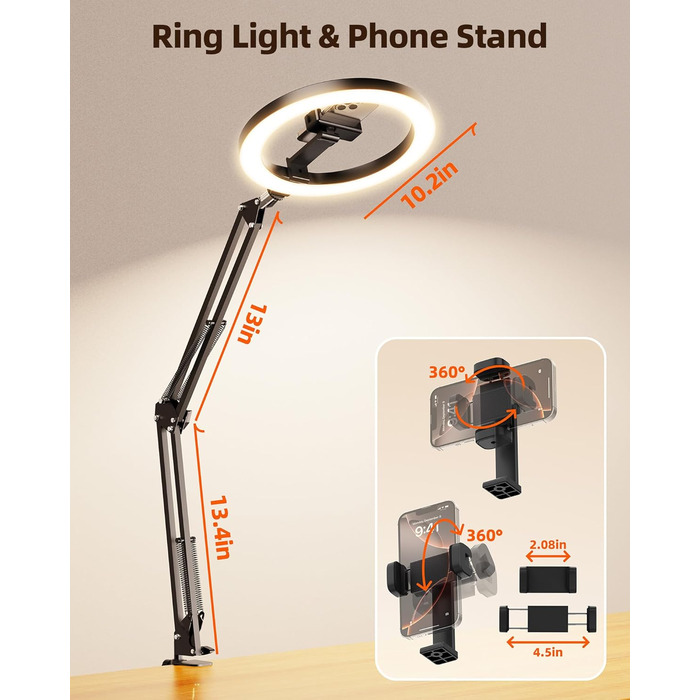 Настільний штатив з кільцевим світлом для кухні та фуд-відео – 10 дюймів | Штатив з кільцевим світлом для зйомки їжі, рецептів, відео та стріму