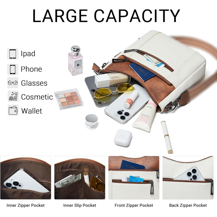 Сумка жіноча через плече Shrrie бежево-коричнева з ременем, екошкіра, трендова хобо-сумка для подорожей