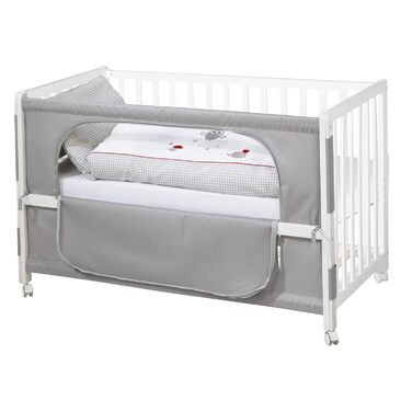 Crib Attachment Bed 60 x 120 cm - Adam & Eule Room Bed - Baby cot to be attached to parent's bed - Includes mattress, bedding, canopy - Mobile & Height adjustable - Wood white / Adam & Eule 126L x 66W x 157H cm