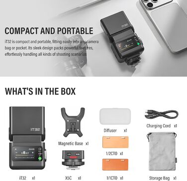 Godox IT32: Світловий прилад для камери Canon з TTL, X5C, GN18, 510 спахів, сенсорний екран та LED-підсвічуванням