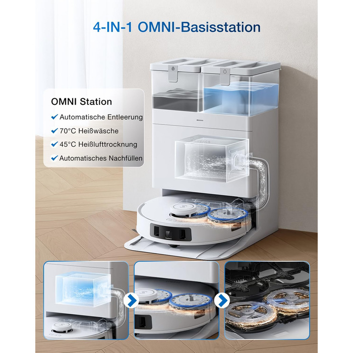 Робот-пилосос Ecovacs DEEBOT T30C Pro Omni GEN 2: пилосос-мийник, 15400Pa, автопорожнення, гаряча сушка, 200хв роботи, для шерсті тварин та килимів