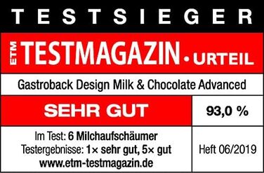 Електричний спінювач молока GASTROBACK Design, 650 Вт, чорний/срібний, для приготування молочної піни та гарячого шоколаду (1 л)