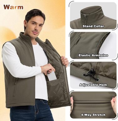 Чоловіча софтшеллова жилетка Outdoor Ventures з утеплювачем, водовідштовхуюча, вітронепроникна, дихаюча, для велоспорту, бігу, хайкінгу, зелена, XL