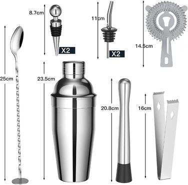 Набір для коктейлів Sosayet, 10 предметів, з нержавіючої сталі, аксесуари та рецепти, 750 мл, для барменів-початківців та професіоналів - подарунок для чоловіків