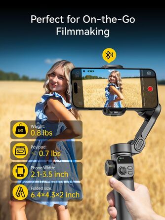 Стабілізатор для смартфона AOCHUAN X2: 3-осьовий гімбал з OLED-дисплеєм та 7.8-дюймовою штангою, чорний