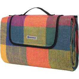 SONGMICS Плед для пікніка 195x150 см, вологостійкий, для парку, саду, пляжу, червоно-зелено-оранжевий, згинається, машинного прання, GCM50K