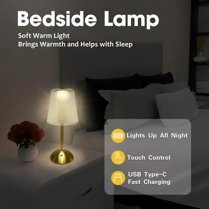 Настільна лампа Starnearby бездротова, LED акумуляторна, золота (2 шт.) - Vintage, димується, сенсорна, для спальні, ресторану, офісу