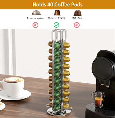 Тримач для капсул Nespresso Sevenline, органайзер на 40 капсул, срібляний