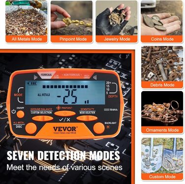Металдетектор VEVOR Profi: професійний прилад для пошуку металу з котушкою 30 см, 7 режимів, водонепроникність IP68 (глибина занурення до 3 м), золотий шукач, регульована ручка, Bluetooth-гарнітура, точне визначення місця розташування (25,4 см)