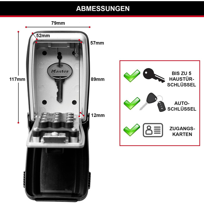 Master Lock Key Safe with Push Button, Wall Mountable, Outdoor - Secure Key Storage Box