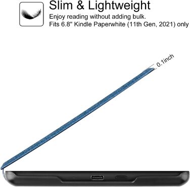 Чохол WALNEW для Kindle Paperwhite 11-го покоління (6.8 дюймів), синій, з функцією авто-сон/пробудження