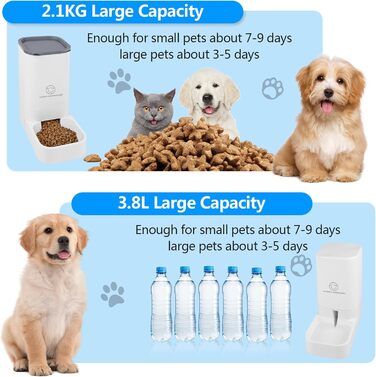 Автоматичний годівниця для котів Dreamhigh® з резервуаром 2.1 кг та диспенсер для води для собак 3.8 л, без електроживлення, без PBA, білий