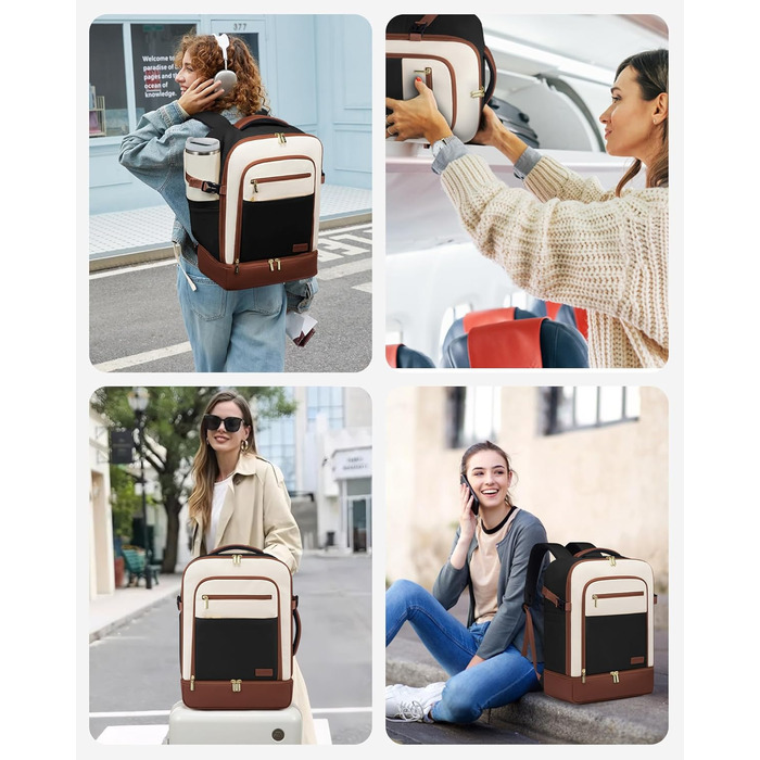 LOVEVOOK Рюкзак для ручної поклажі 40L з окремим відділенням для взуття, рюкзак-валіза для подорожей, жіночий, з відділенням для мокрого та сухого, 3 шт. (Бежевий, Зелений, Чорний, Білий, Коричневий)