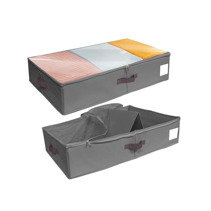 Органайзер для зберігання одягу під ліжко з кришкою та підтримуючими стінками, набір 2 шт, сірий