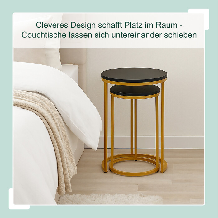 Relaxdays Side Table Set of 2, Marble Look & Metal