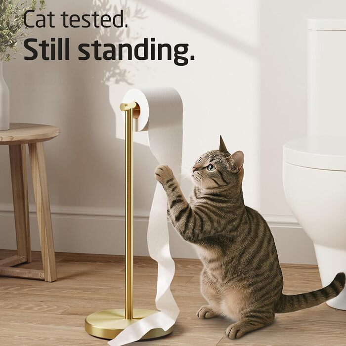Stainless Steel Freestanding Toilet Paper Holder with Weighted Base - Brushed Gold Finish (51.3cm)