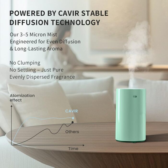 Дифузор для ефірних олій Cavir без води, портативний міні-розпилювач аромату, USB-зарядка, 1/2/3 години таймер, 3 рівні туману для дому, кімнати, авто, офісу (зелений)