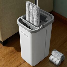 JOYMOOP Mop and Bucket Set with Wringer, Hands-Free Flat Mop and Bucket, with 3 Washable Microfiber Pads, Wet and Dry Use, Floor Cleaning System