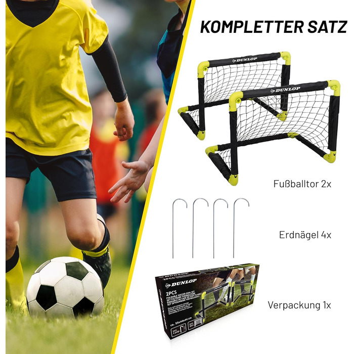 Dunlop 2-Pack Soccer Goal Set - Foldable Football Goal for Kids - Indoor/Outdoor Training Accessory - Black/Yellow 50x44x44cm