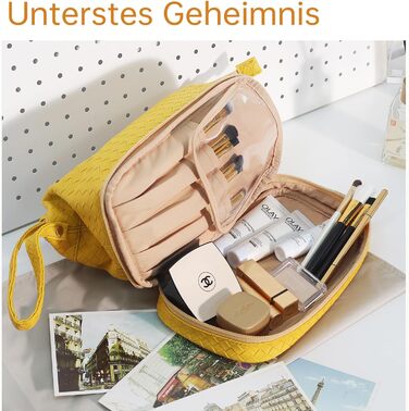 Жіноча косметичка-органайзер для макіяжу велика, водовідштовхувальна, з відділенням для пензлів, для подорожей (B-жовтий)