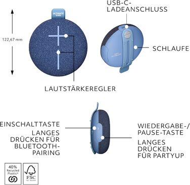 Портативна Bluetooth колонка Ultimate Ears MINI ROLL: Водонепроникна, пилозахисна (IP67), потужний бас, 40м радіус дії - Gentle Black