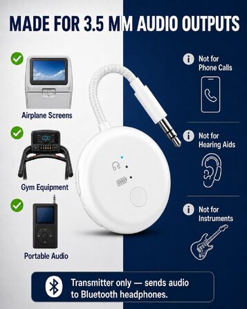 Bluetooth-адаптер для літака Avantree SoundJet R1 для AirPods та бездротових навушників, білий, 25 годин роботи