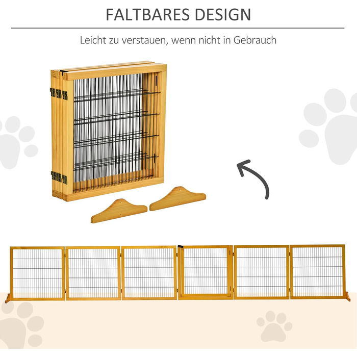 Захисне ґратка для собак PawHut - регульоване, самостійне, дерев'яне, 6 панелей, жовте. Захист від сходів, дверей, проходу. Розміри: 70H x 432B см