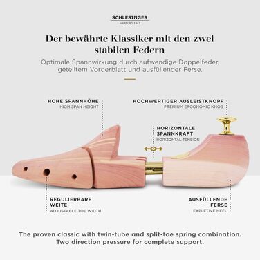 Schlesinger – 4 pairs of premium men's shoe stretchers made of high-quality cedarwood for optimal shoe care. Kaiser model. Size 35 – 52 in silver or gold.