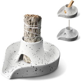 Incense Holder, Incense Stick Bowl, Ceramic Incense Holder, Burn Bowl for White Sage/Palo Santo Stick/Incense, 3-in-1 Burner Bowl with White Sage Bundle (Gray)