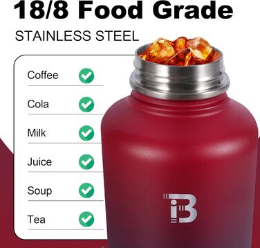 Stainless Steel Water Bottle 1900 ml (+2 Lids), 1.9 Liter Insulated Water Bottle with Straw, Leak-Proof Double-Walled Insulated Bottle with Chug Lid for School, Fitness, Outdoors