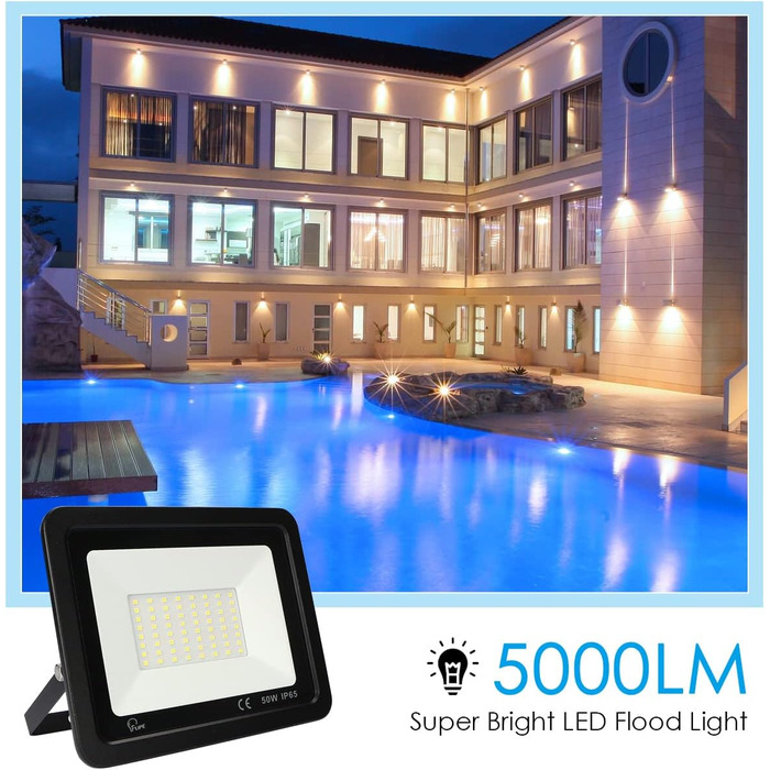 LED Floodlight 50W, Outdoor 5000LM, Spotlight 72 LED IP65 Waterproof, Outdoor Floodlight 6500K Cool White, 230V for Garage, Garden 【2 Pieces Black】