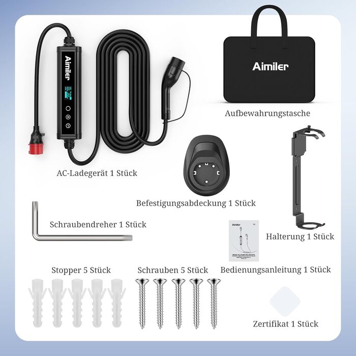 Wallbox 11 кВт з додатком, 400V (8-16A) трифазний, мобільна зарядка 7M, кабель CEE Typ 2, IP66, OLED, для електромобілів Model Y/3, ID.3/4/5, MG4, Zoe та інших PHEV/EV, 22 кВт, 32A, CE&TÜV