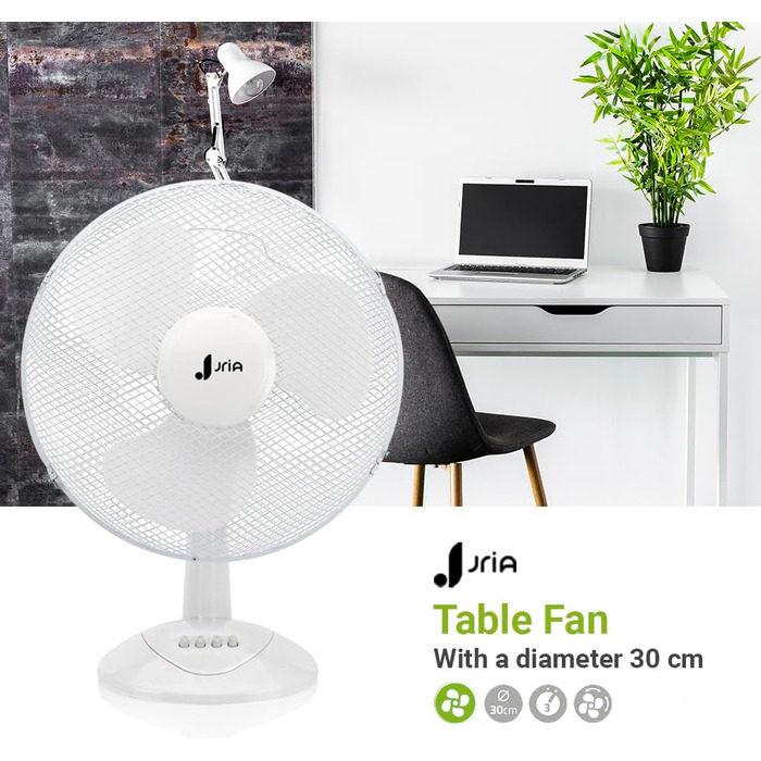 Турбо вентилятор настільний з регулюванням кута нахилу, 30 см, 3 швидкості, осциляція 90°, білий