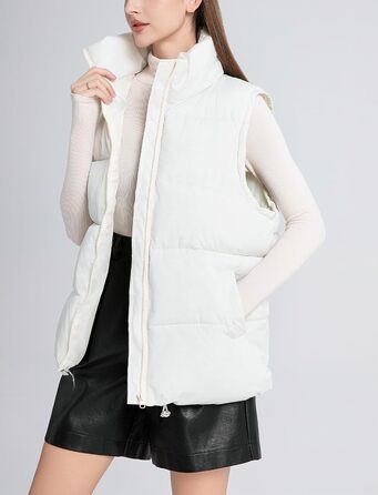 Жіноча пухова жилетка FEOYA великого розміру, тепла безрукавка з коміром-стійкою, легка зимова куртка, перехідна жилетка (білий, M)